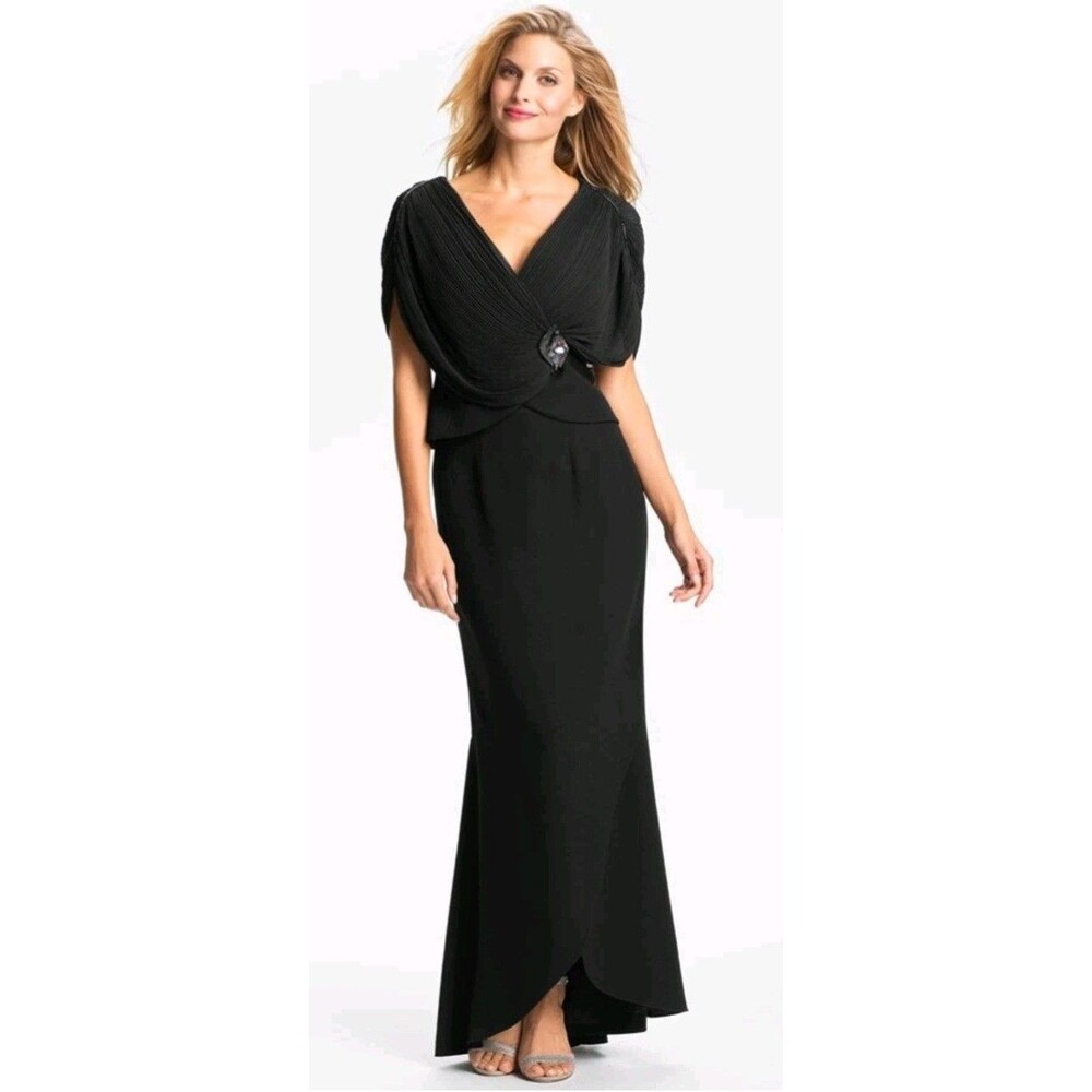 Daymor Coutoure Draped Chiffon Overlay Blouse & Trumpet Skirt Espresso Sz 14